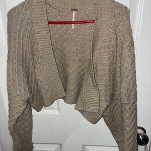 Free People - Cable Knit Cardigan Sweater - Tan PreLoved